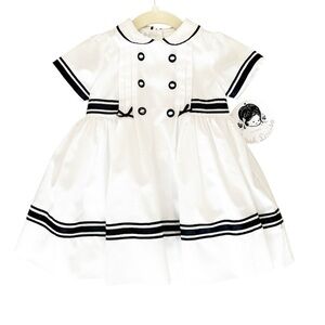 Sarah Louise Baby Girl White & Blue Cotton Sailor Dress size 12 Month NEW
